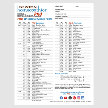 NEWTON homeopathics PRO Wholesale Order Form